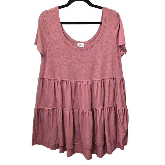 BKE Top Womens Small Tiered Short Sleeve Rayon Bohemian Cottage Flowy Oversized - Picture 1 of 9